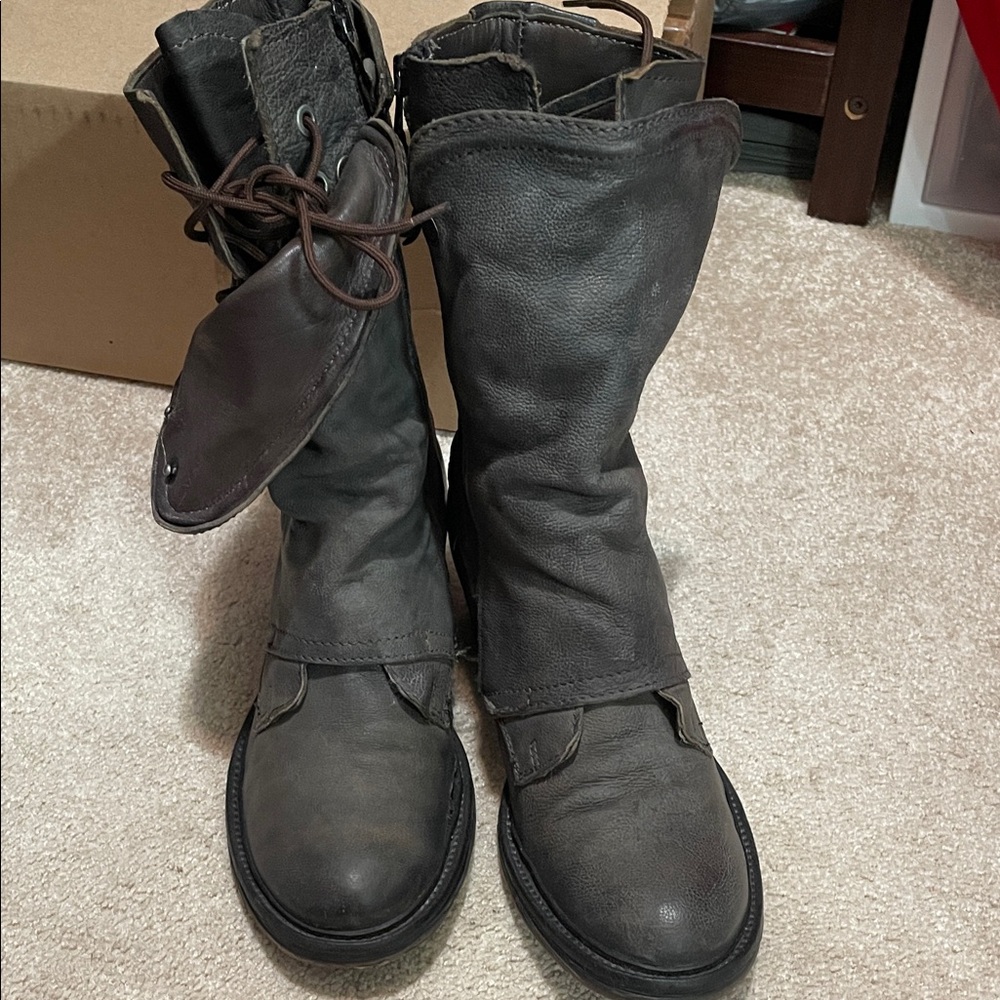 Airstep 37 Dark Gray Leather Boots with lace and snap detail